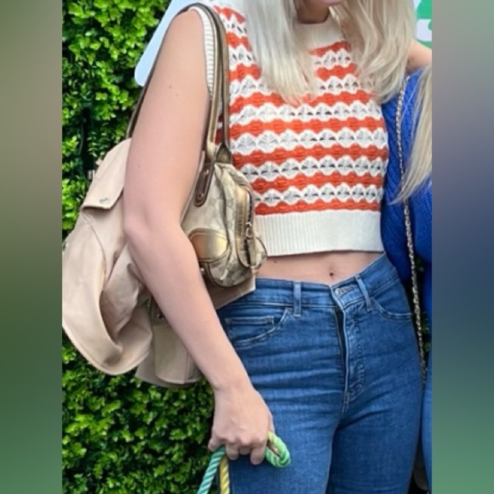 Beige and Orange Knit Sleeveless Top